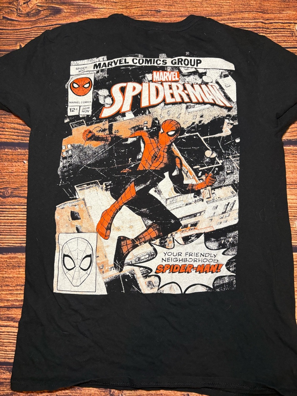 Marvel Spider-Man Black Tee with Red and White Comic Graphic